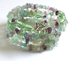 Memory Wire Bracelet using stone chips Wire Jewerly, Arm Bracelets Upper, Arm Bracelet, Fluorite Stone, Small Butterfly