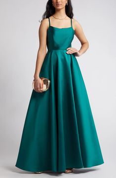 Lulus Fête Fantasy Satin A-Line Gown | Nordstrom Formal Dress Code, Gala Ideas, Backless Evening Dress, Green Gown, Grad Dresses, Junior Bridesmaid, A Line Gown, Wedding Bridesmaid Dresses, Junior Dresses