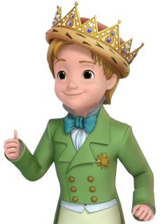 a cartoon character wearing a green suit and crown giving the thumbs up sign with both hands