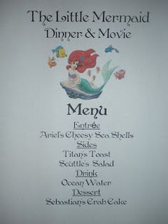 the little mermaid dinner and movie menu