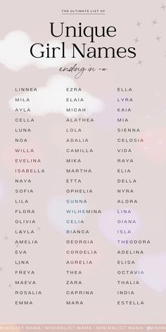 the poster for unique girl names