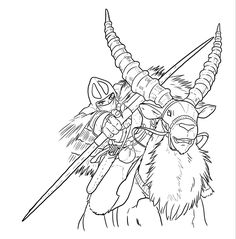 an image of a cartoon character with horns and claws on his head, holding two swords