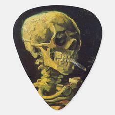 Skull with Burning Cigarette Van Gogh Guitar Pick 5 guitar picks Gender: unisex. Age Group: adult. Cool Guitar Picks, Guitar Stickers, Guitar Pics, Guitar Painting, Cool Electric Guitars, Guitar Art, Custom Guitar