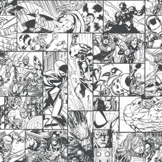 black and white comic panels with the characters in them, all lined up on top of each other