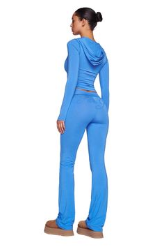 BLARE HOODIE - BLUE – I.AM.GIA North America Trendy Blue Activewear For Streetwear, Blue Athleisure Sweatpants For Spring, Fitted Blue Bottoms For Streetwear, Spring Blue Athleisure Sweatpants, Blue Straight Sweatpants For Streetwear, Blue Sporty Sweatpants, Blue Straight Sweatpants Sporty Style, Sporty Blue Tracksuit For Spring, Blue Stretch Bottoms For Jogging