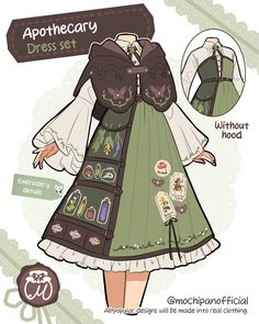 an image of a woman in a dress with buttons on it and the words apotheca