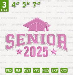 a pink graduation cap with stars and the words senior 205 on it, in front of a