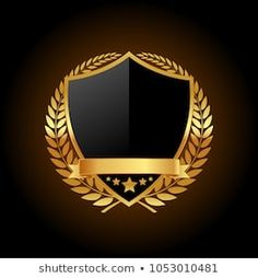 a golden shield with stars and laurels on a black background for your text or image