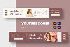 two different banners with the words youtube cover beauty and linda savannahnha on them