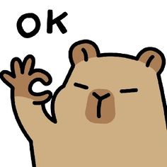 a brown bear with its hand up and the words ok written in black on it