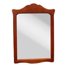 a wooden framed mirror on a white background