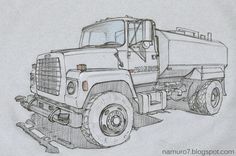 a pencil drawing of a dump truck