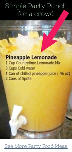 the recipe for pineapple lemonade in a blender is shown with an arrow pointing to