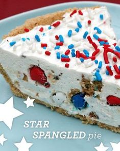 a piece of cake with red, white and blue sprinkles on it