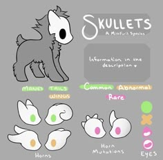 an animal with different types of eyes and the words skullets written in each language