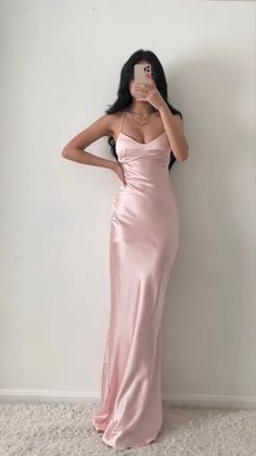 Spaghetti Straps Mermaid Light Pink Prom Dress Floor Length Dress Pale Pink Satin Dress, Long Baby Pink Dress, Pretty Silk Dresses, Pink Aesthetic Prom Dress, Pink Graduation Dress Long, Pink Satin Dress Aesthetic, Pastel Silk Dress, Rosa Prom Dress, Light Pink Prom Dress Aesthetic