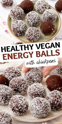 healthy vegan energy balls with chickpeas on a plate and in the background