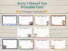 printable note cards with flowers and animals on them