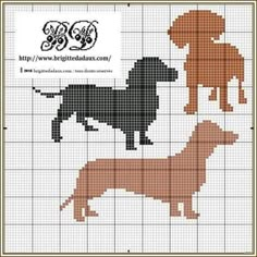 a cross stitch pattern with two dogs on the front and one dog on the back