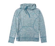 This pullover adds a chic layer to any workout or casual outfit. Its blue shade is the perfect pop of color! Add a cowl neck and kangaroo pocket for an extra cozy factor. Cowl Pullover, Sherpa Sweater, Long Sleeve Activewear, Long Sleeve Workout Top, Cowl Neck Sweatshirt, Long Sleeve Workout, Waffle Knit Sweater, Cowl Neck Long Sleeve, Reebok Women