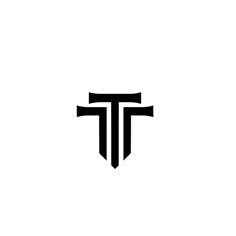 a black and white logo with the letter t