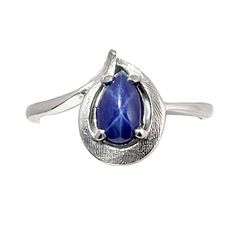 14K White Gold and Star Sapphire Teardrop Ring - Size 8 Teardrop Ring, Star Ring, Cute Rings