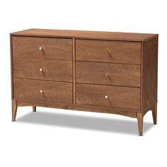 a wooden dresser with four drawers and two handles