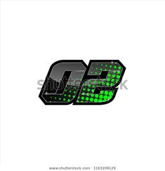 the letter g is made up of green and black dots on a white background with space for