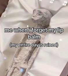 an image of a statue with the words me when i forget my lip balm