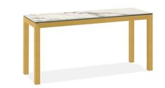 a table with a marble top and wooden legs on an isolated white background for use as a design element