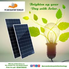 an advertisement for solar energy company with green leaves and light bulb on the side, which reads brighten up your day with solar