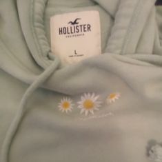 Sage Green Hoodie From Hollister With Embroidery Of Flowers On Front Along With Logo Cute Spring Hoodie Outerwear, Cute Spring Hooded Sweatshirt, Cute Hooded Sweatshirt For Spring, White Hooded Top For Spring, White Hooded Spring Sweatshirt, Cute Cotton Hoodie For Spring, Cute Cotton Spring Hoodie, Spring Embroidered Hooded Hoodie, Embroidered Hooded Hoodie For Spring