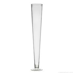 a tall clear glass vase on a white background