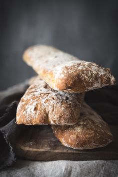 three loaves of bread stacked on top of each other