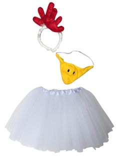 a white tutu skirt and red headband with yellow fish on it's tail