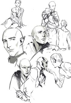 some sketches of people in suits and ties, one with his head tilted to the side