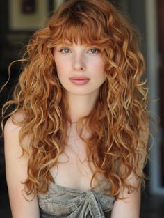 Explore Stunning Long Curly Hairstyles for Every Occasion Long Curly Hair Styles With Bangs, Curly Red Hair Naturally, Natural Curly Red Hair, Redhead Inspiration, Photos For Summer, Ginger Curls, Haircut And Style, Bangs Layers, Curly Red Hair