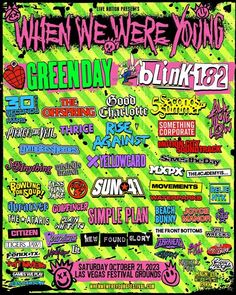 a poster with the words when we were young in different colors and font on it