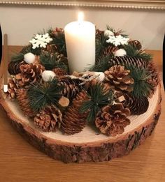 Christmas Cake Stand, Christmas Log, Tafel Decor, Christmas Candle Decorations, Vintage Diy, Christmas Decor Ideas