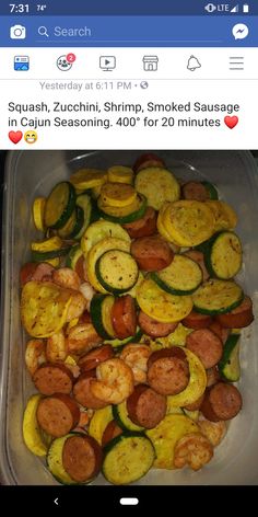 a plastic container filled with lots of cooked veggies next to a tweet