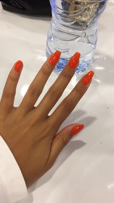 CND Electric orange 🍊 Red Orange Nails, Orange Acrylic Nails, Bright Red Nails, Hair Colors, Toe Nail Color, Simple Acrylic Nails, Sparkle Nails