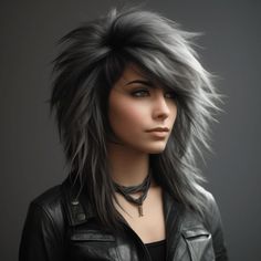 Womens Wolf Haircut, Rock Hairstyles Medium, Japanese Wolf Haircut, Punk Hair Long, Wolf Haircut Woman, Wolf Shag, Wolf Haircuts, Blue Balayage, Funky Haircuts