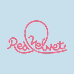 the word red velvet written in pink on a blue background