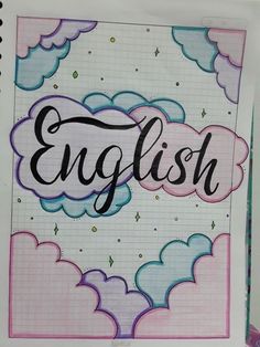 a notebook with the word english written in cursive writing on top of it