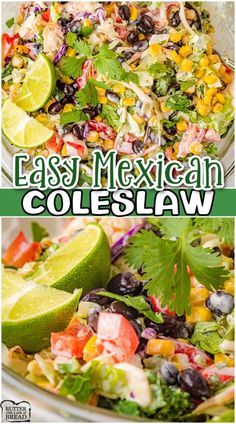 an easy mexican coleslaw salad with limes, corn and cilantro