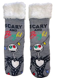 DISNEY NIGHTMARE BEFORE CHRISTMAS Ladies Sherpa Lined Slipper Socks JACK SKELLINGTON ‘SCARY & BRIGHT’ - Novelty Socks for Less Jack Skellington Scary, Jack Skellington Slippers, Disney Nightmare Before Christmas, Point Design, The Nightmare Before Christmas, Novelty Socks, The Nightmare, Slipper Socks, 30th Anniversary