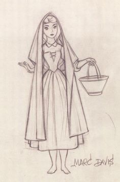 a drawing of a woman in a wedding dress holding a basket and wearing a veil