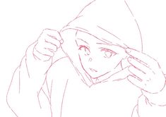 a drawing of a person wearing a hoodie and holding their hands up to their face