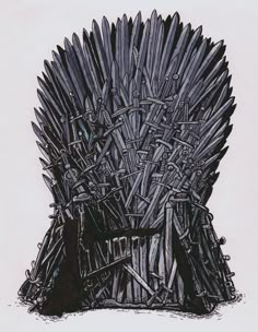 a drawing of a iron throne with swords sticking out of it's back end