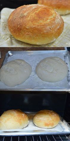 bread baking in an oven before and after being baked